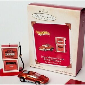 Hallmark 2002 Hot Wheels Sizzlers Juice Machine Revvin Heaven Ornament Set Boxed